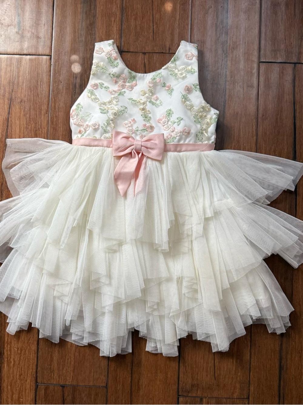 American Princess Ivory Tulle Dress with Pink Bow